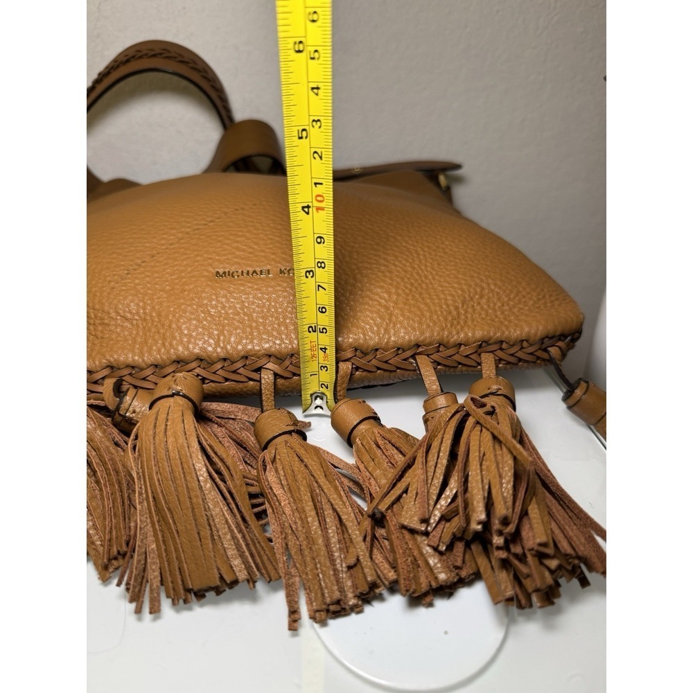 Michael Kors Camel Brown Tasseled Crossbody Purse Braid Strap Design Western - Picture 12 of 16